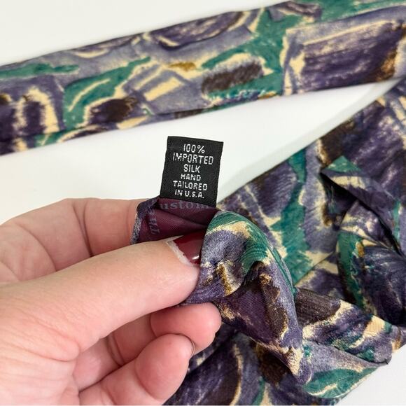 The Custom Shop Silk Tie Abstract Pattern Pointed Purple Green Mens One Size - Picture 10 of 10